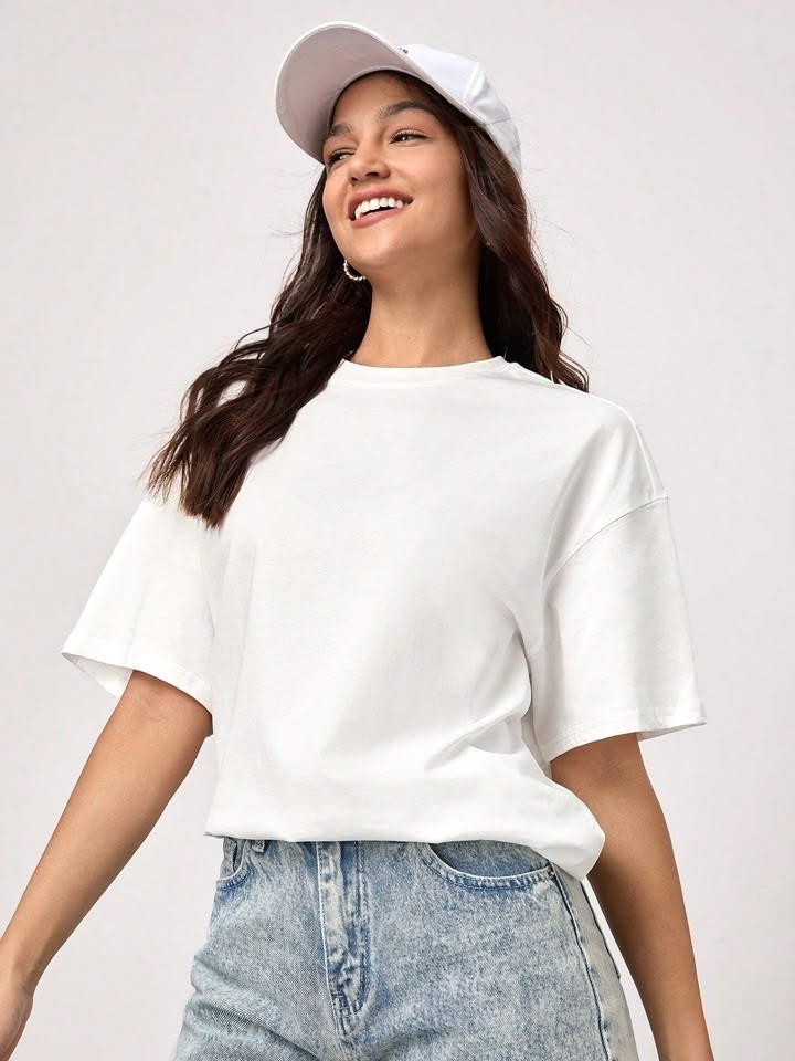 Home 100% cotton solid drop shoulder tee 1